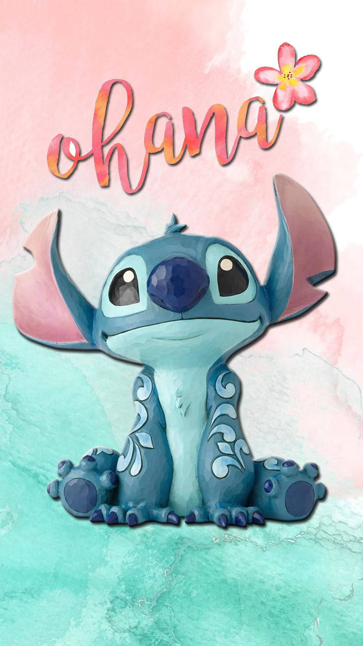 Beautiful Watercolor Stitch Ohana Text Wallpaper