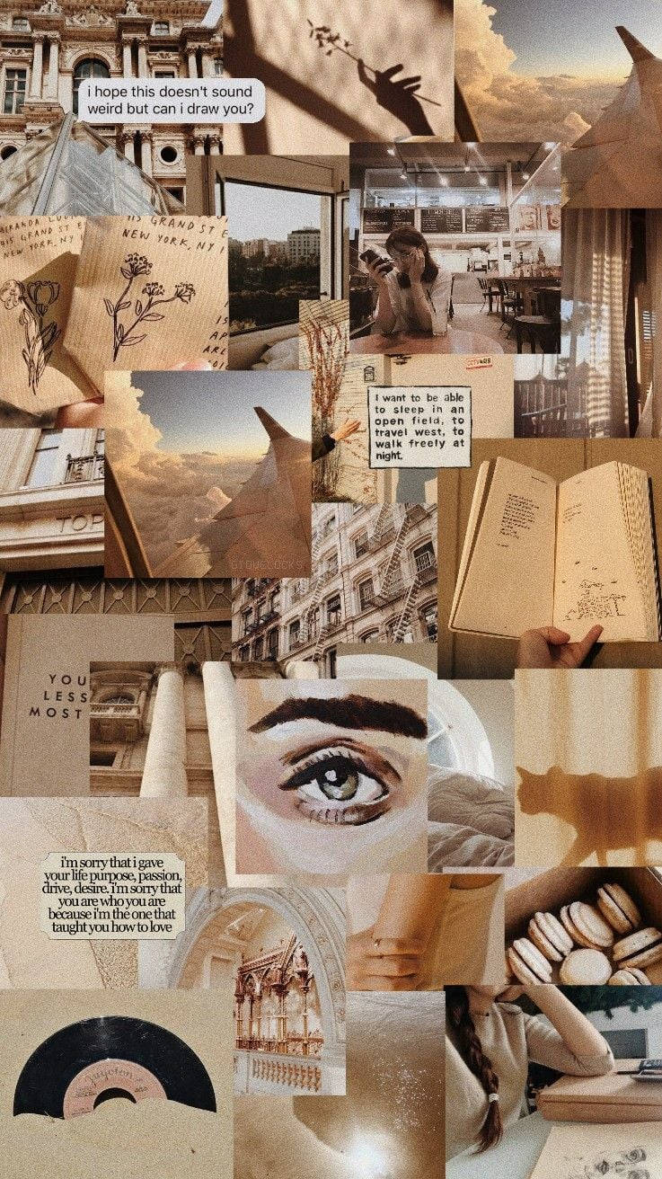 Beige Aesthetic Collage Of Books Wallpaper