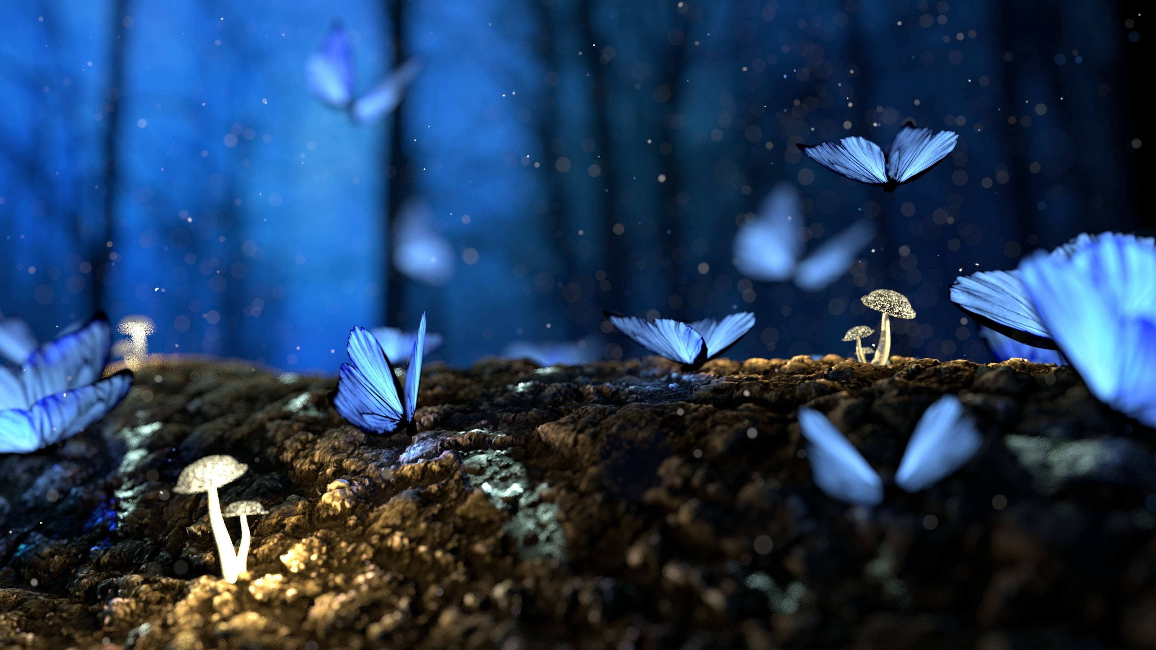 Big 3d Desktop Glowing Butterflies Wallpaper