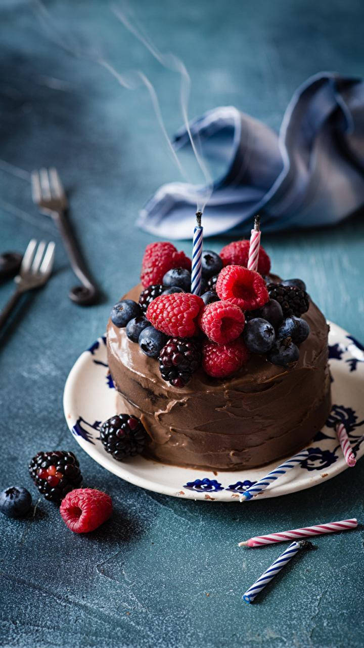 Birthday Cake Topped With Berries Wallpaper