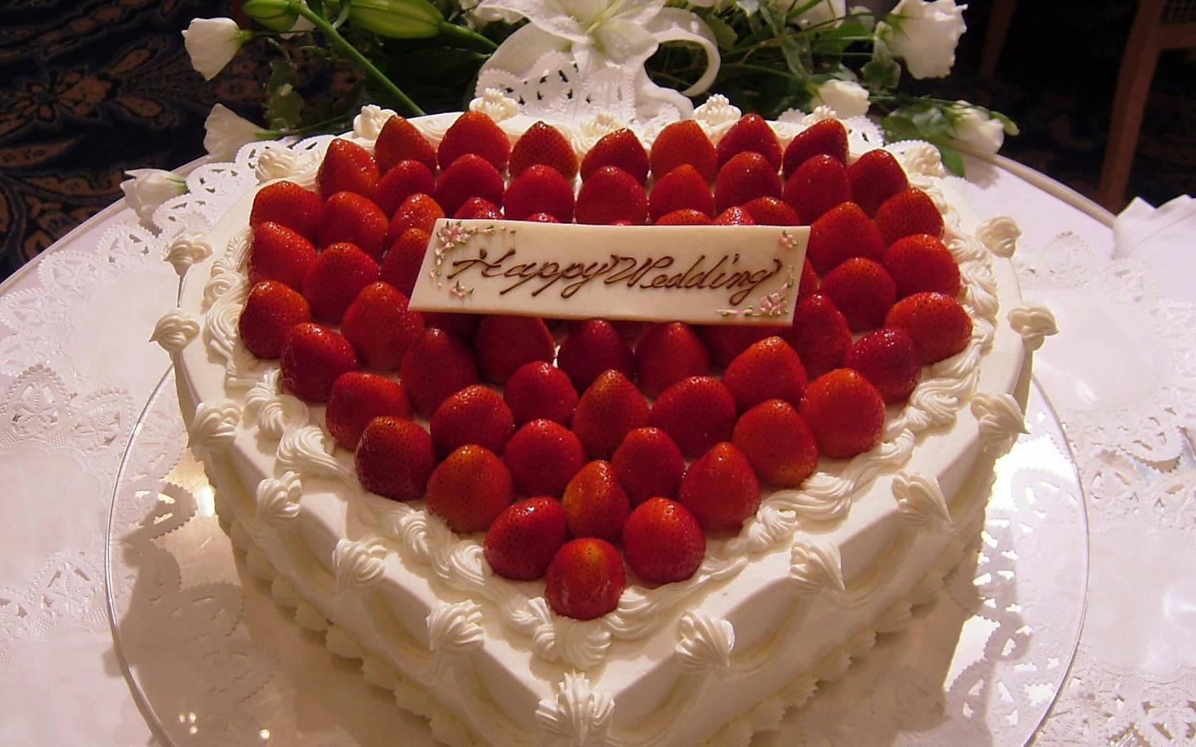 Birthday Cake Topped With Strawberries Wallpaper