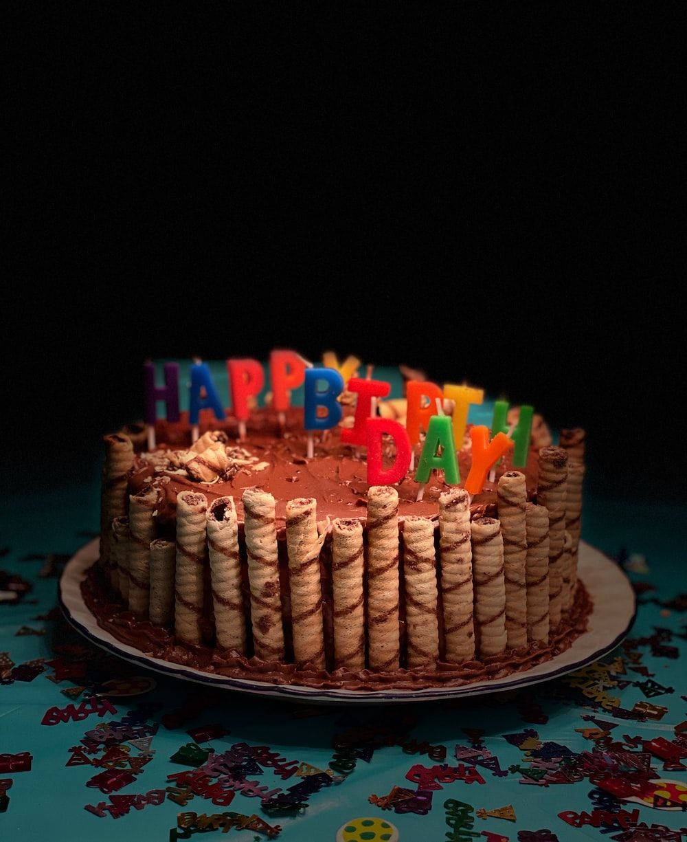 Birthday Cake With Chocolate Wafer Sticks Wallpaper