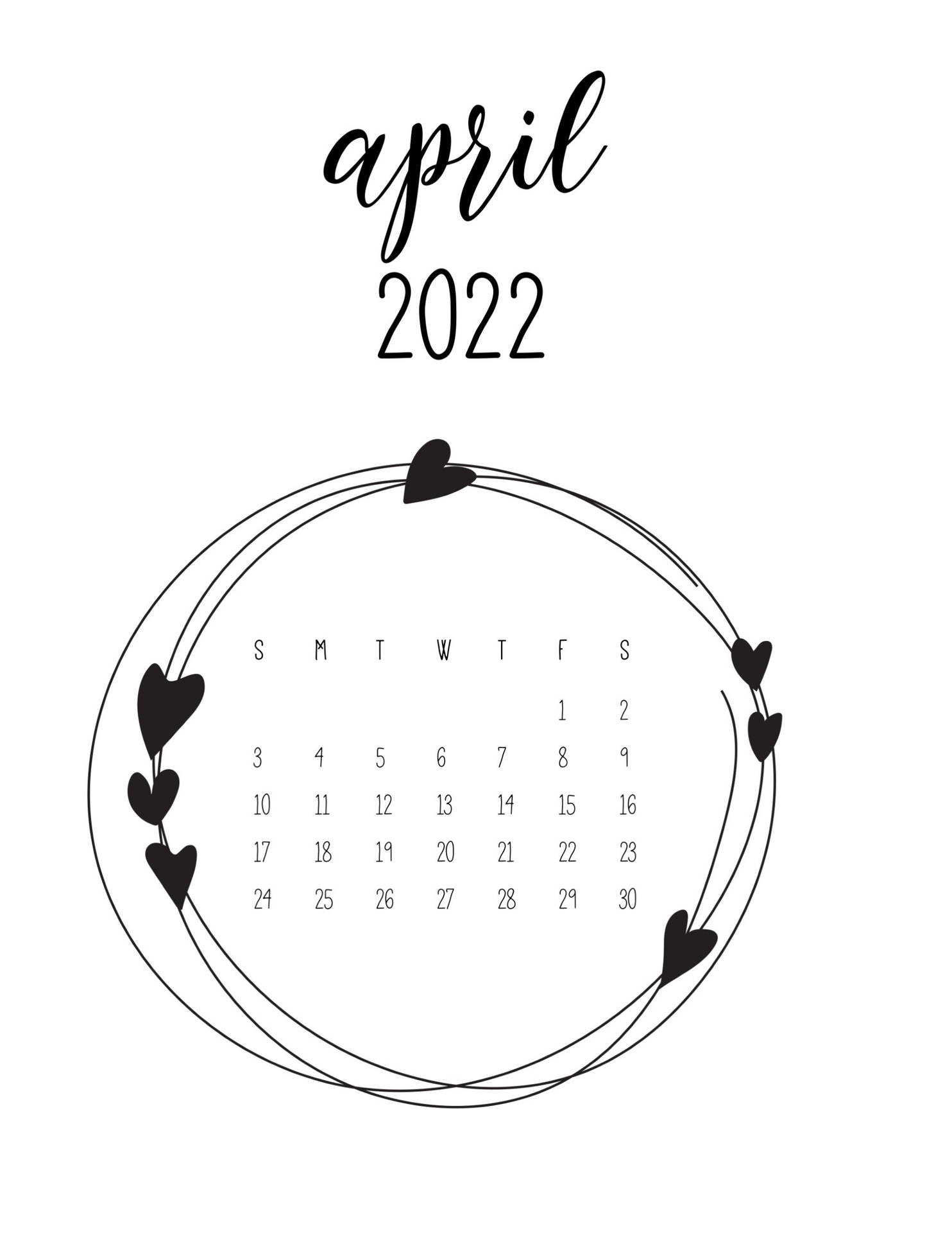 Black And White April 2022 Calendar Wallpaper