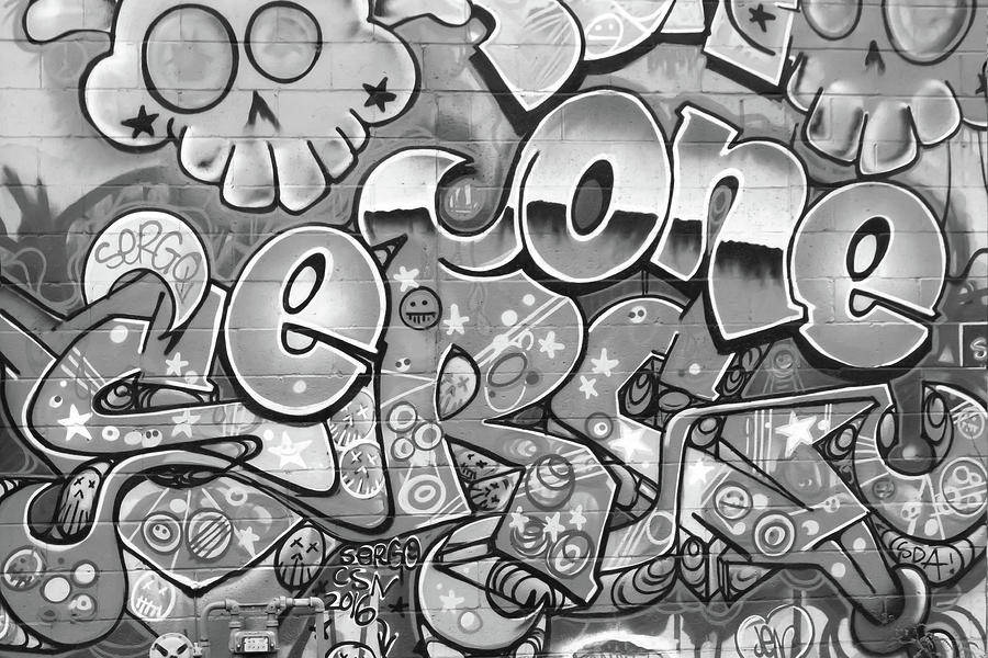 Black And White Graffiti By Michael Hills Wallpaper