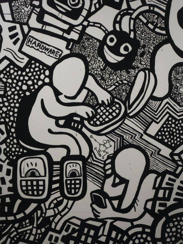 Black And White Graffiti Working People Wallpaper