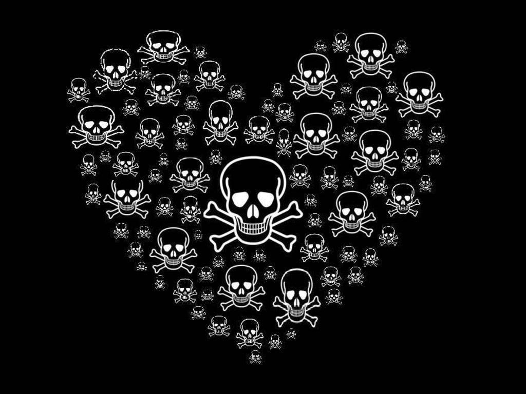 Black And White Heart Crossbones Wallpaper