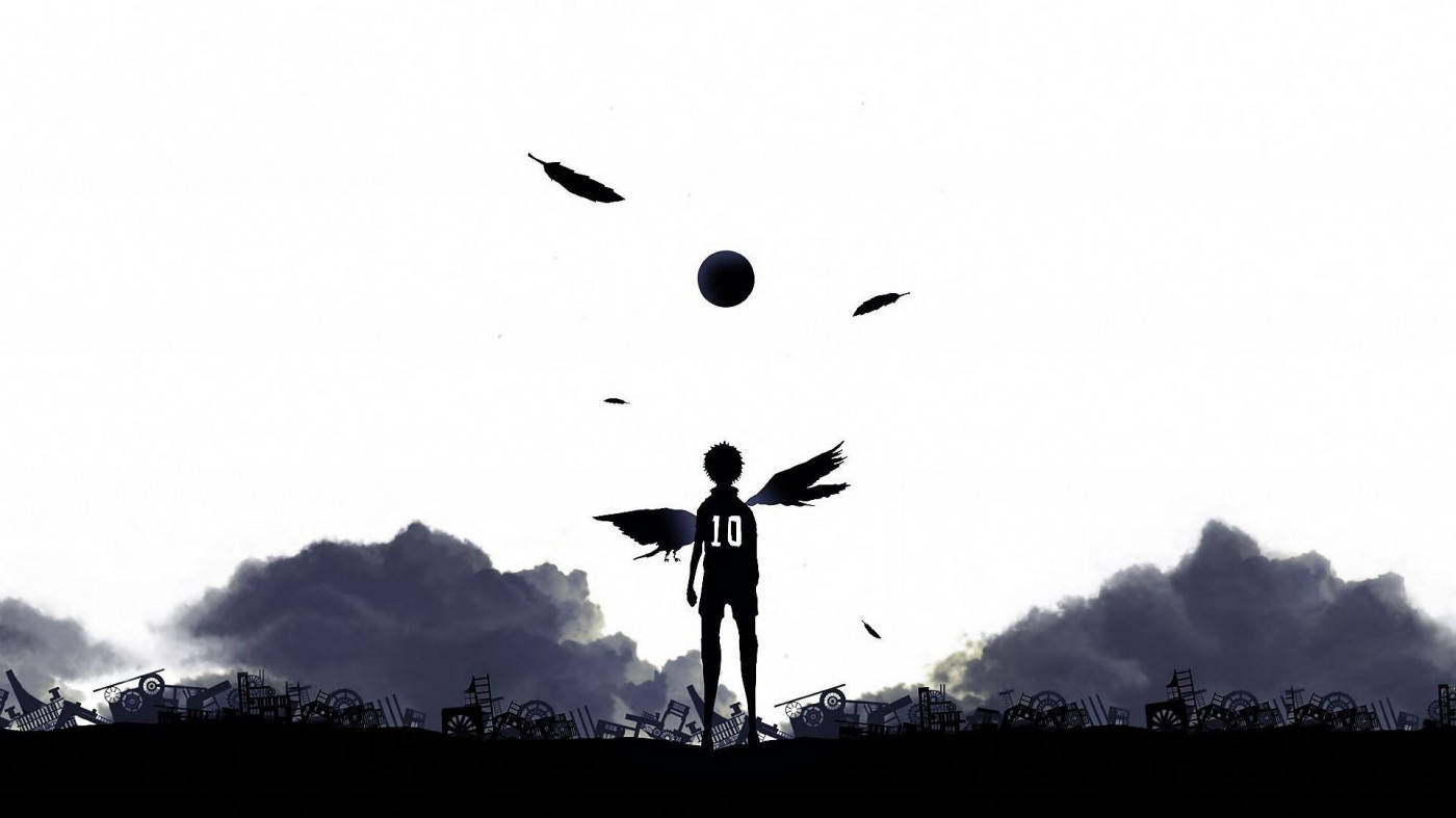 Black And White Hinata Looking Up Haikyuu Aesthetic Wallpaper