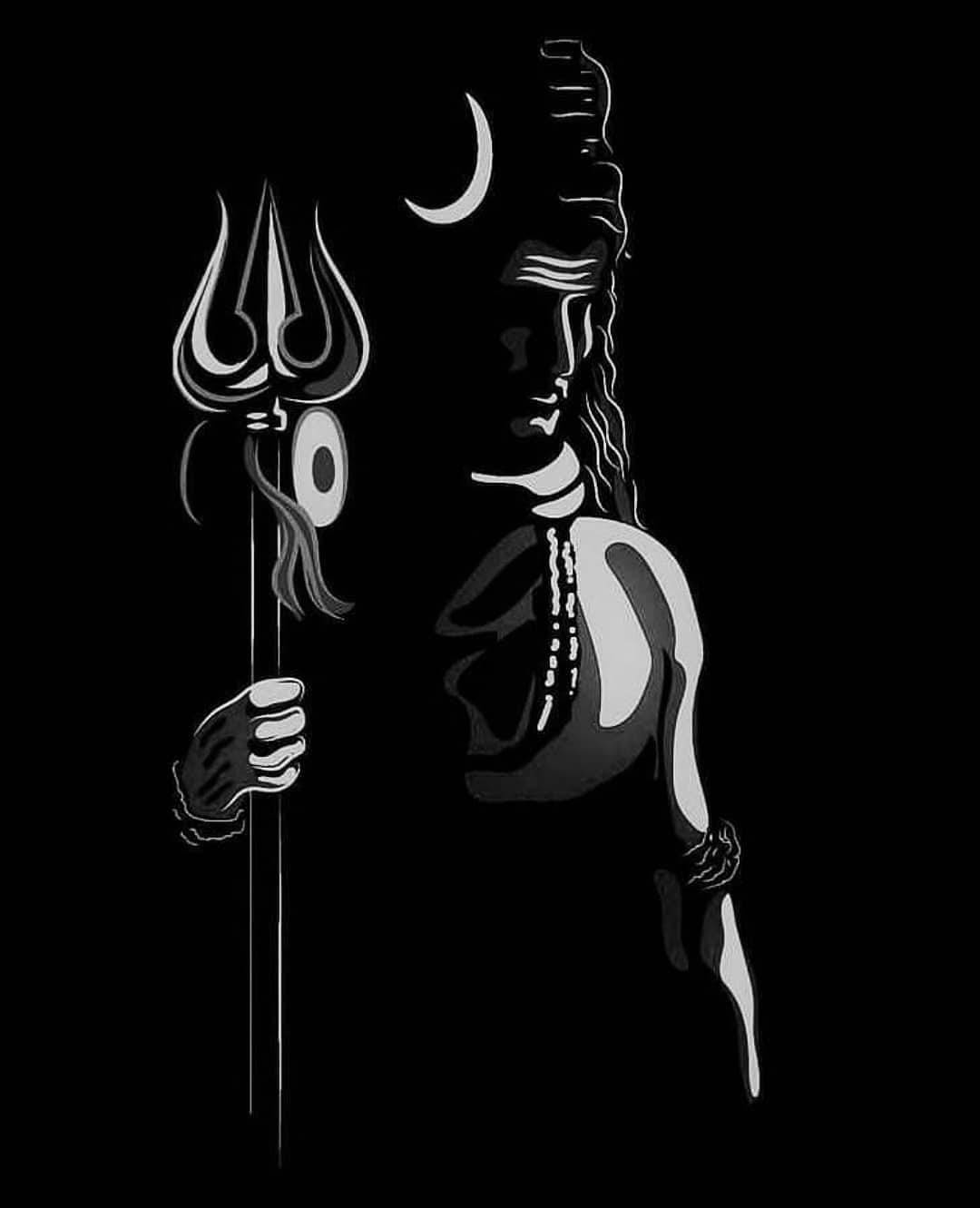 Black-and-white Mahadev Rudra Avatar Outline Wallpaper