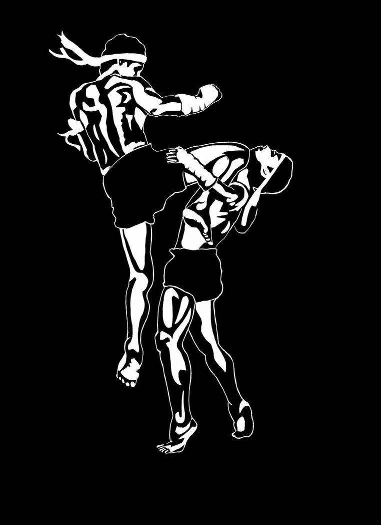 Black And White Muay Thai Cartoon Wallpaper