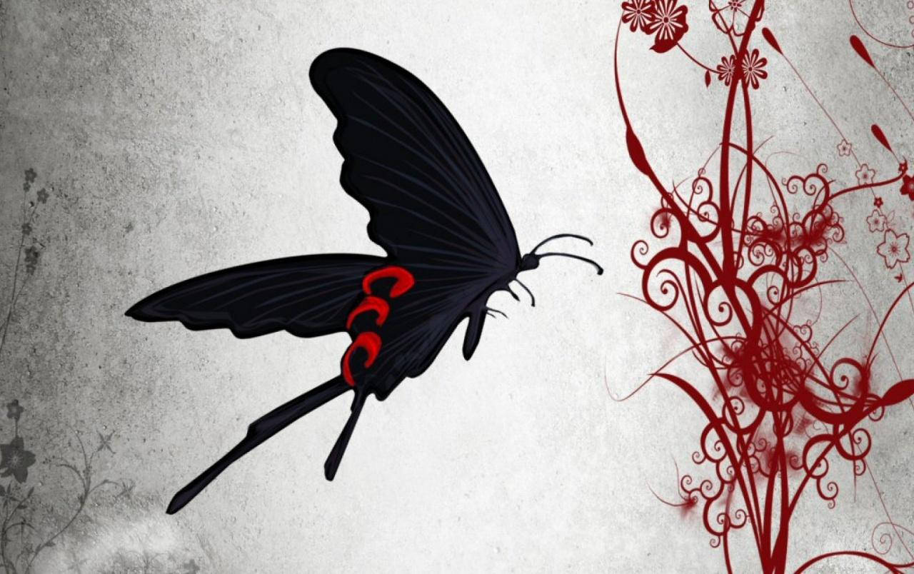 Black Butterfly Red Spots On Back Wallpaper