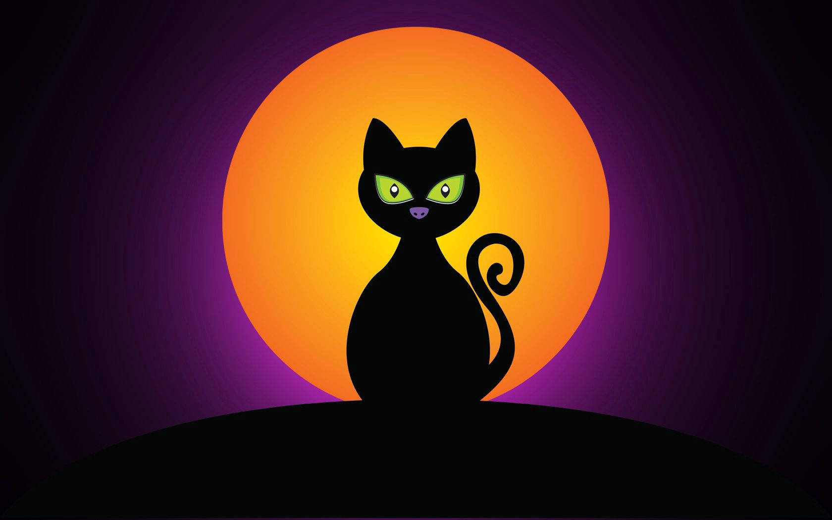 Black Cat Standing In Front Of The Halloween Moon Wallpaper