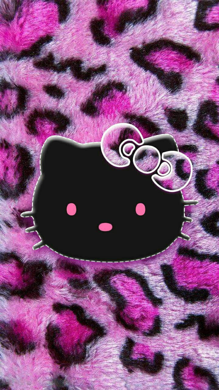 Black Hello Kitty On Animal Print Wallpaper