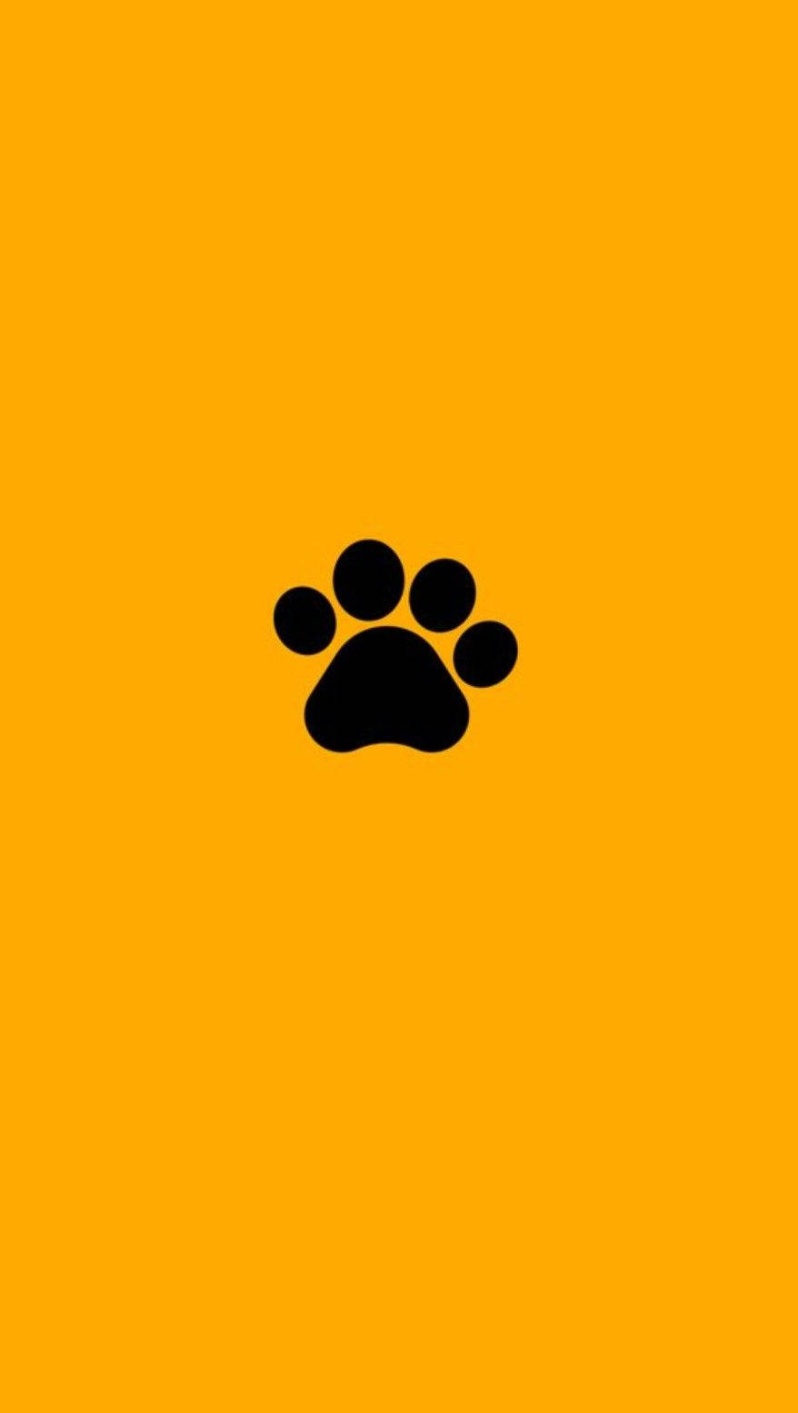 Black Paw On Cute Pastel Yellow Aesthetic Wallpaper