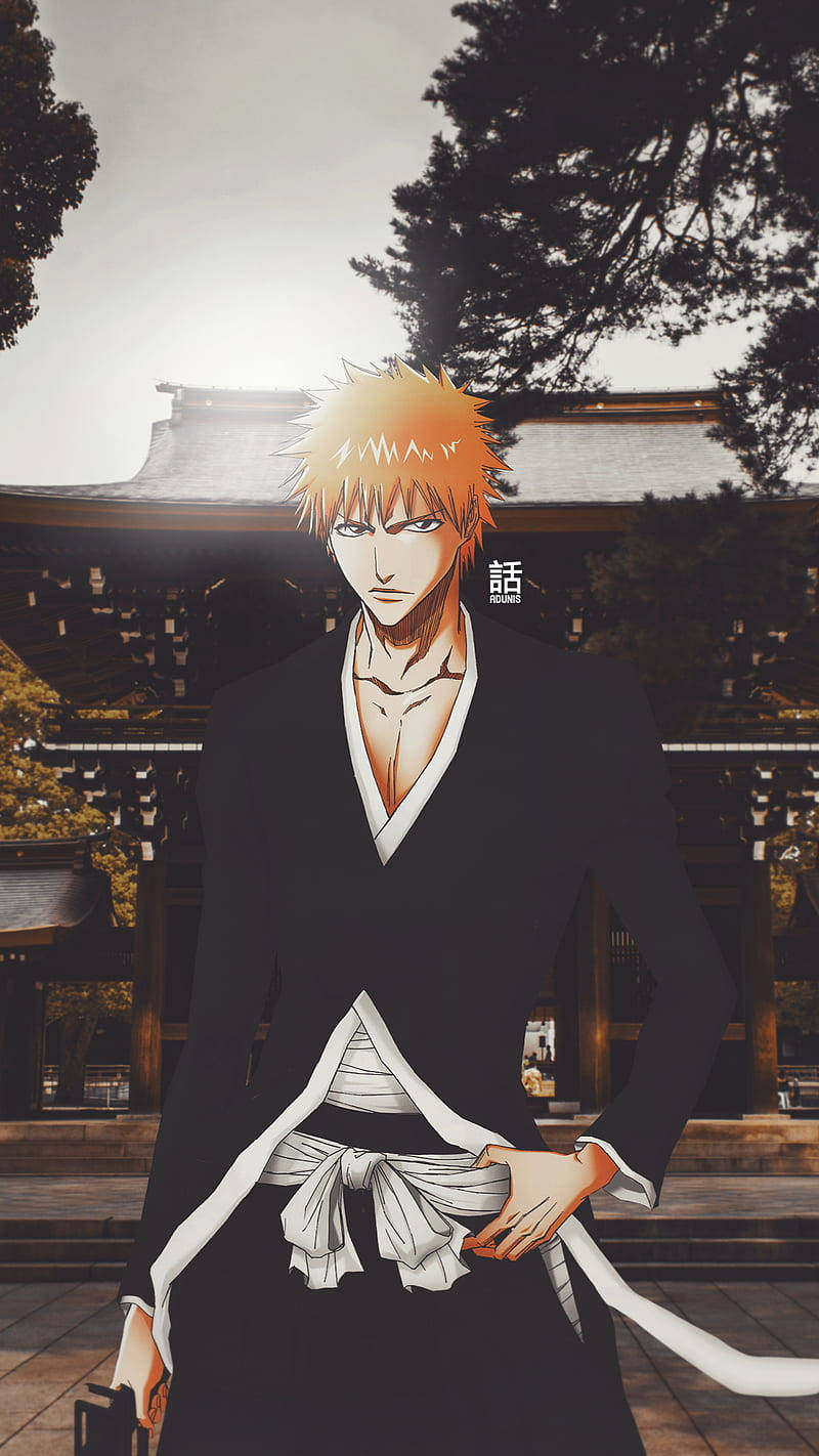 Bleach Iphone Ichigo In Front Of A Temple Wallpaper