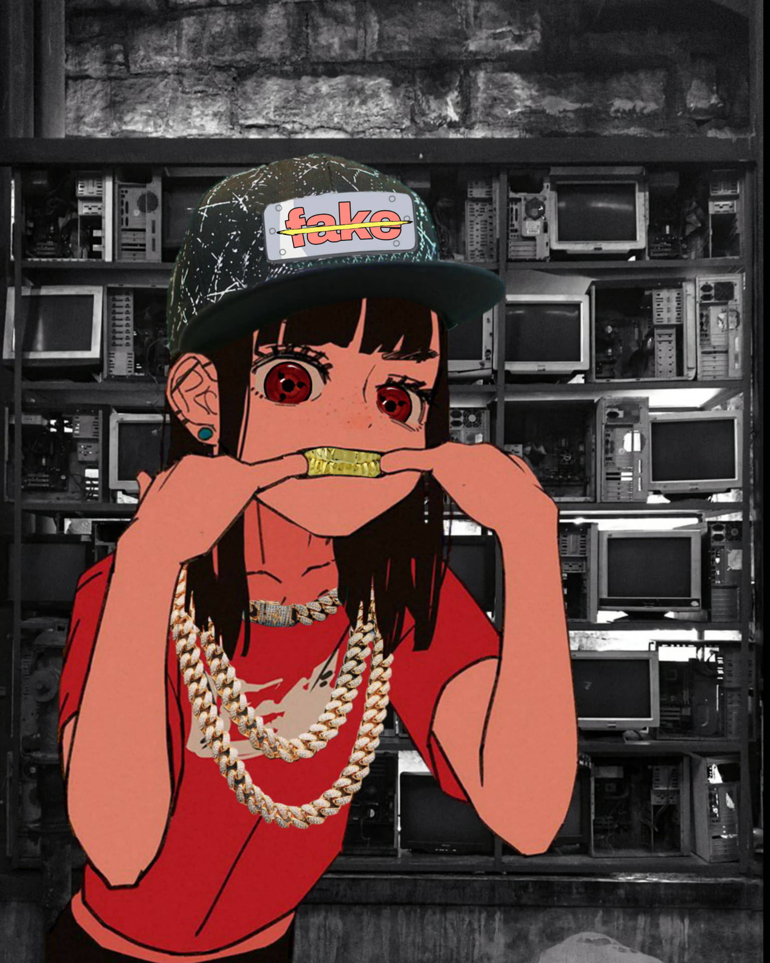 Blinged-out Girl Gangster Cartoon Wallpaper