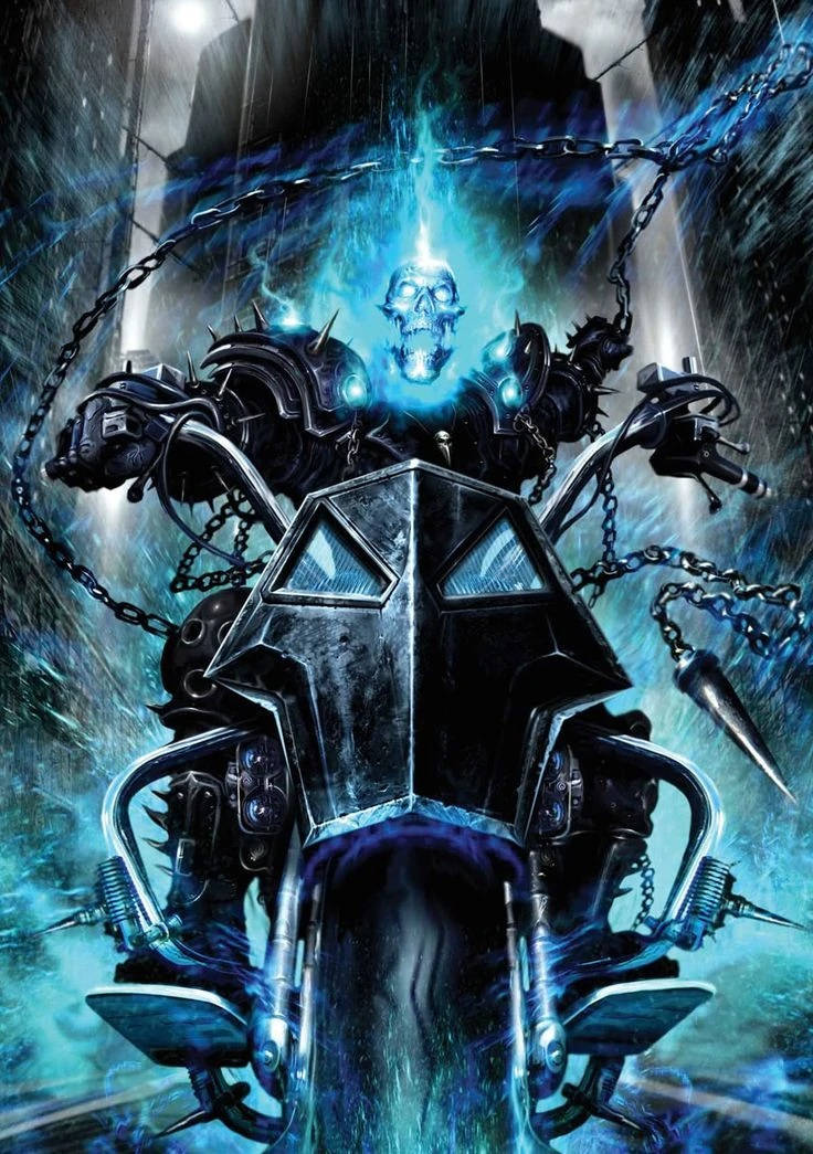Blue Flaming Ghost Rider In Hell Cycle Wallpaper