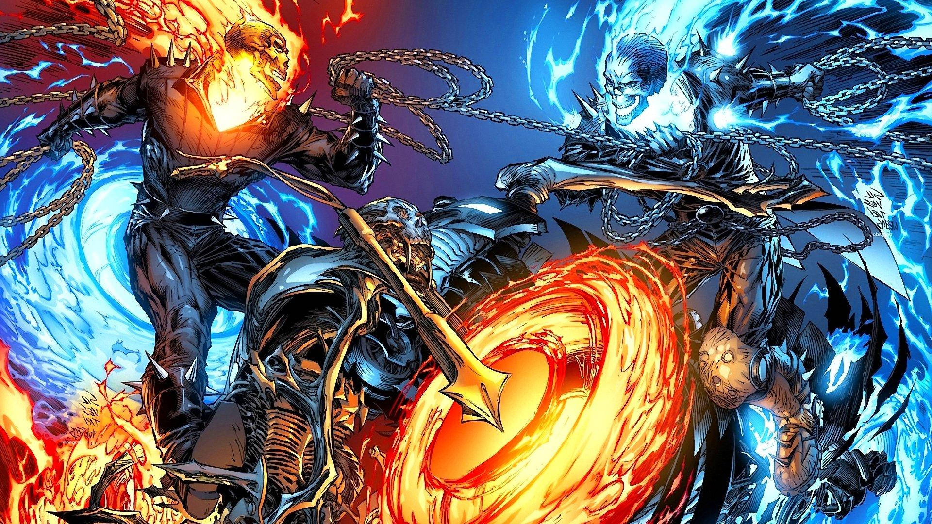 Blue Ghost Rider Fight Scene Wallpaper