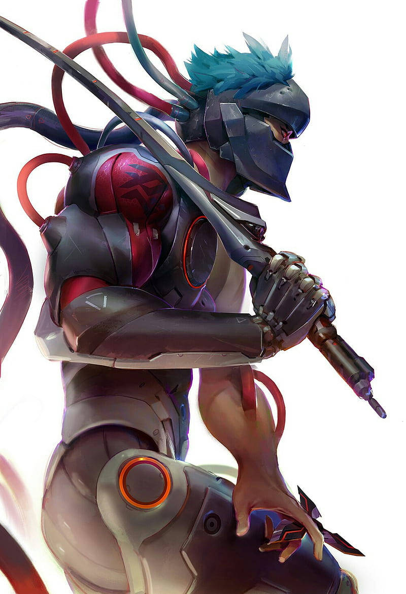 Blue-haired Blackwatch Skin Genji Iphone Wallpaper