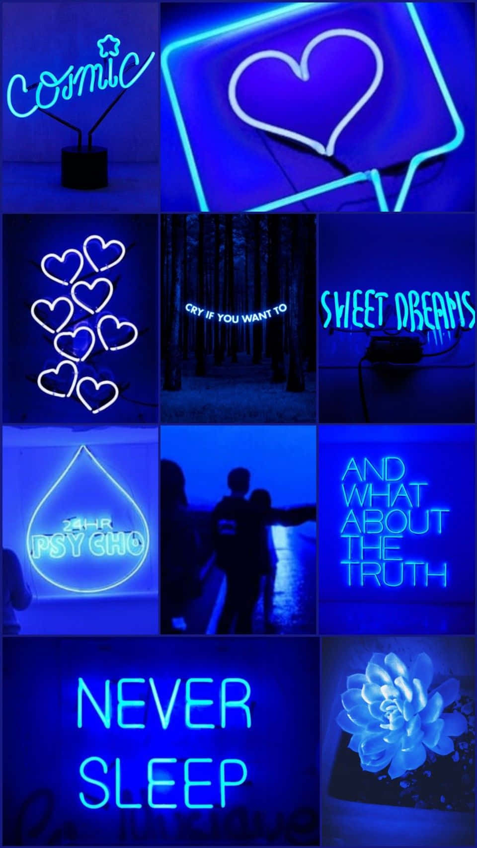 Blue Neon Aesthetic Collage Wallpaper