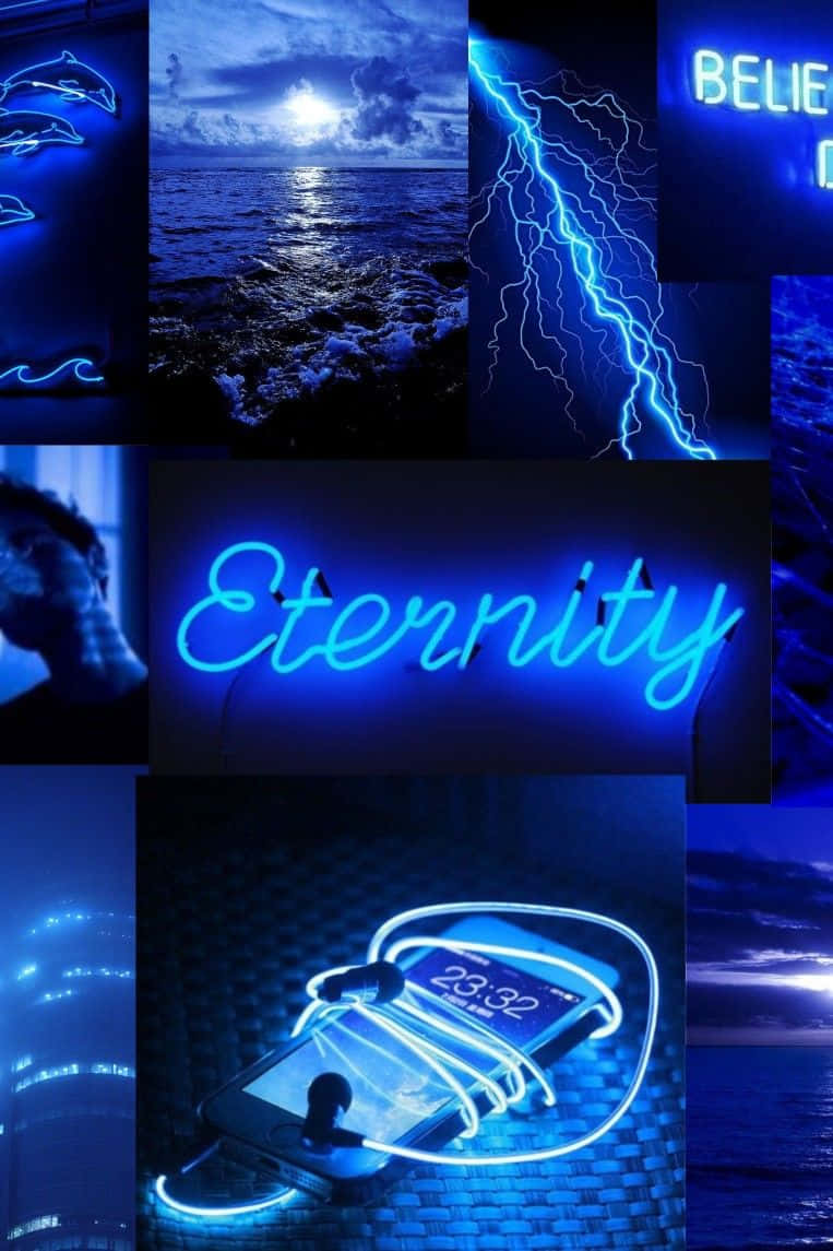 Blue Neon Aesthetic Collage Wallpaper