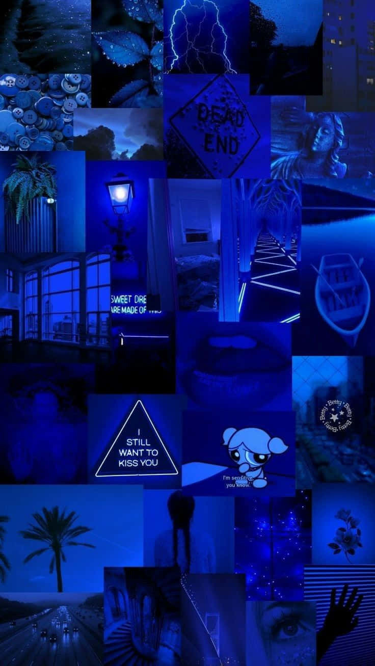 Blue Neon Aesthetic Collage Wallpaper