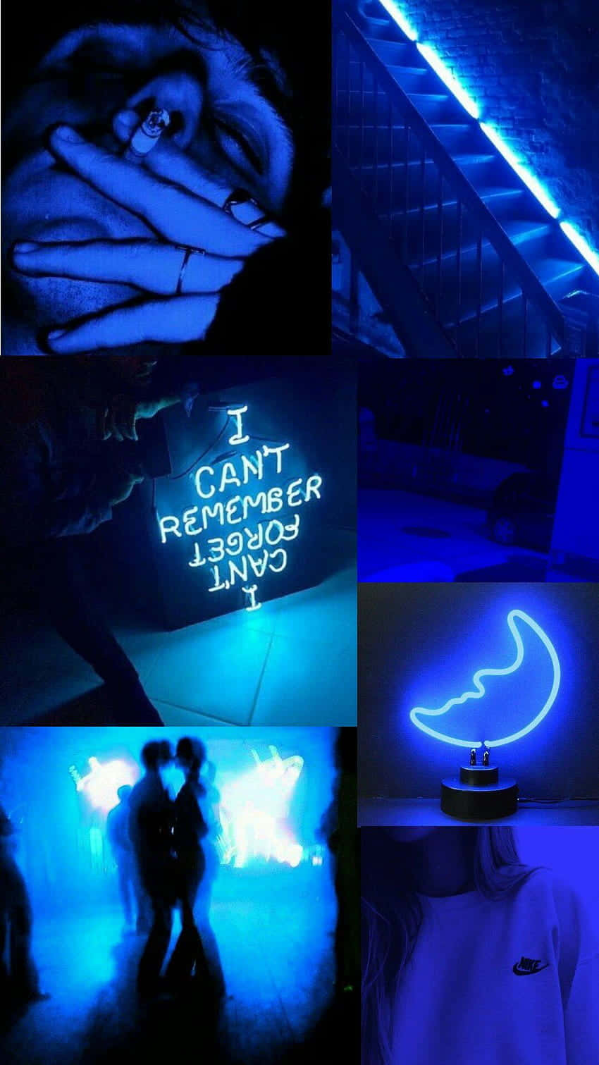 Blue Neon Aesthetic Collage Wallpaper