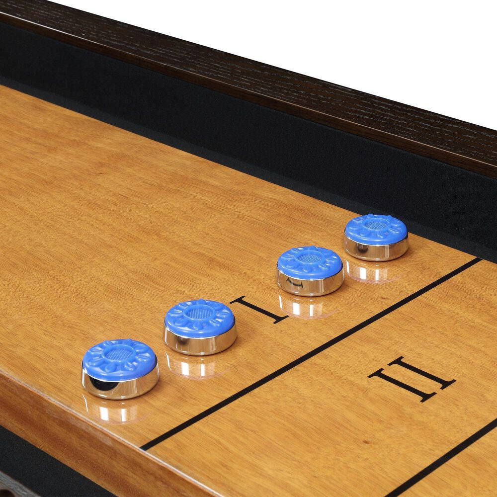 Blue Pucks On Hanover Shuffleboard Table Wallpaper