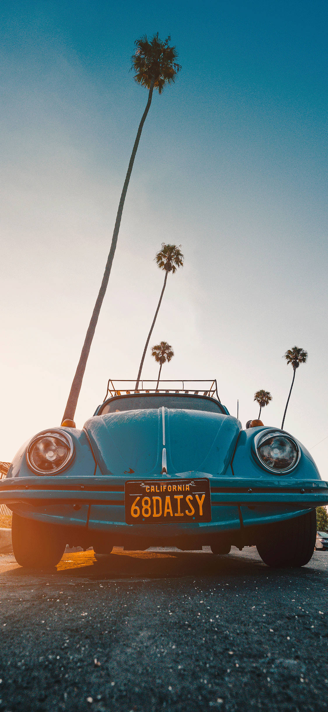 Blue Retro Car Bumper Summer Aesthetic Phone Wallpaper