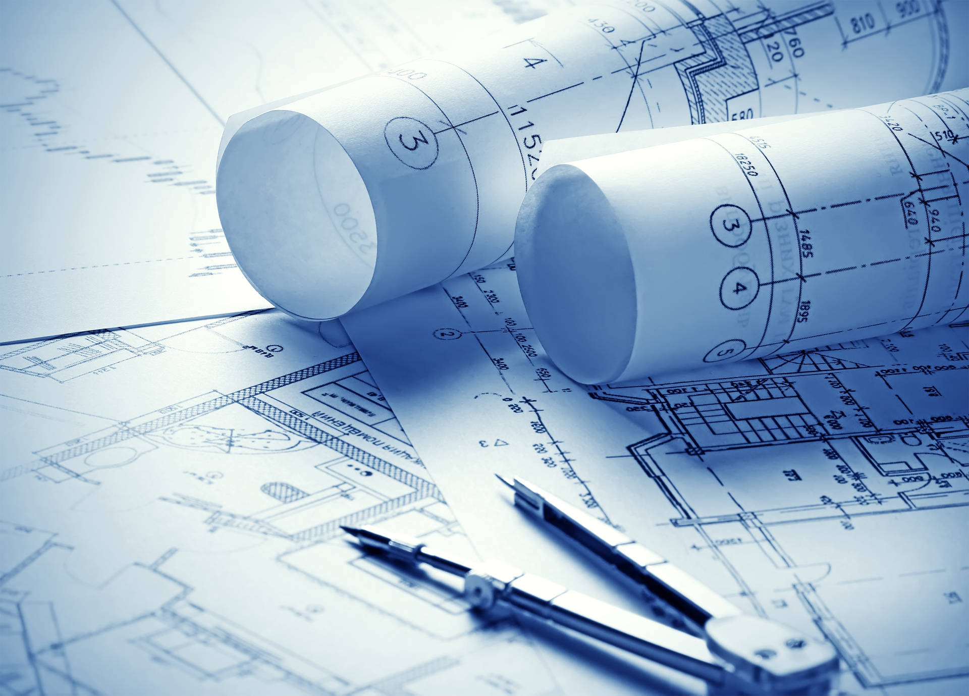 Blue-tinted Civil Engineering Blueprints Wallpaper