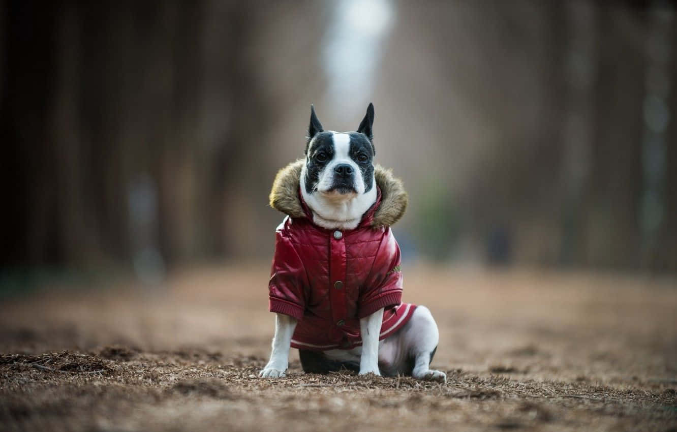 Boston Terrier Red Jacket Pose Wallpaper