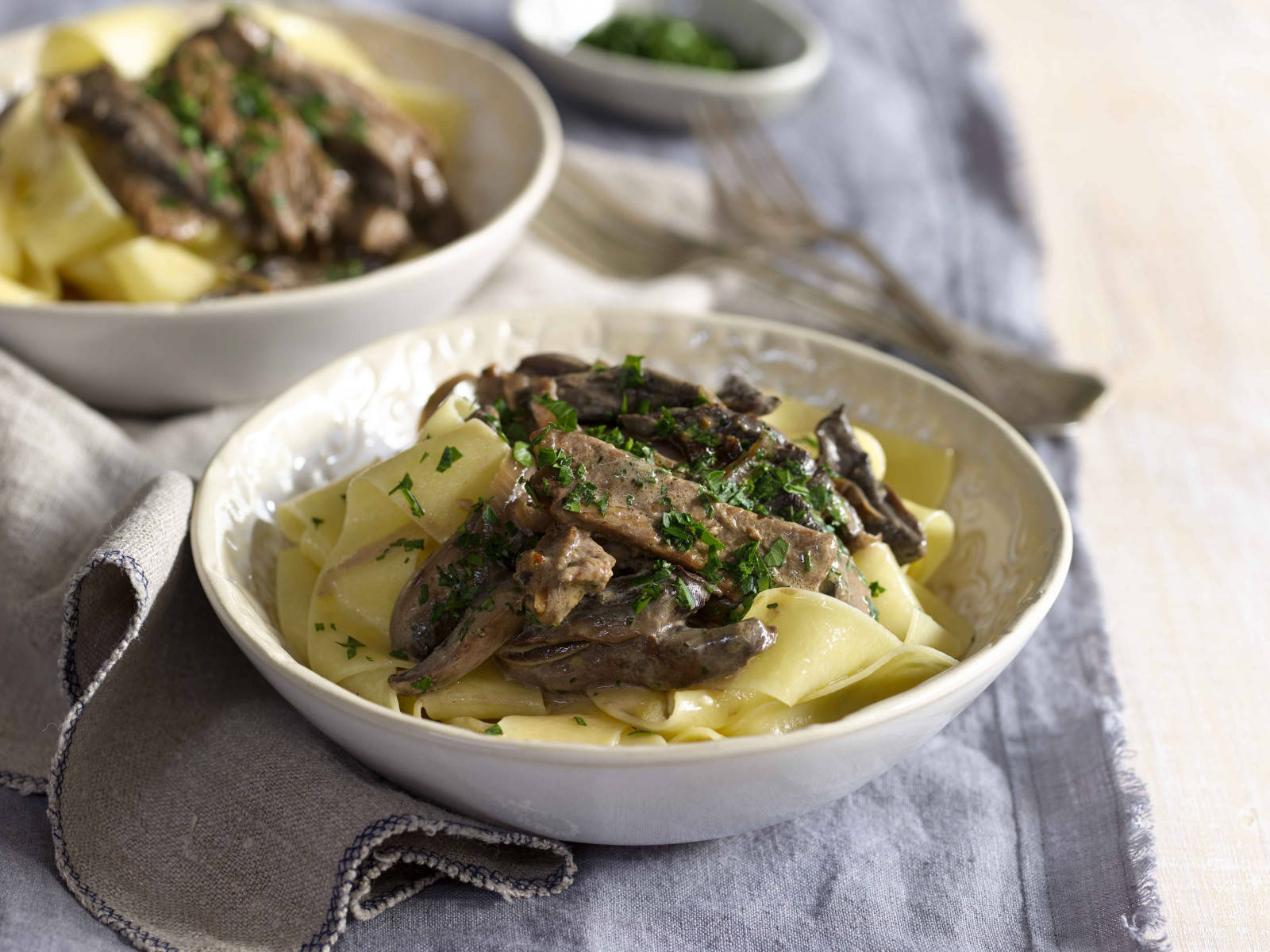 Bowl Of Beef Stroganoff And Pappardelle Pasta Wallpaper