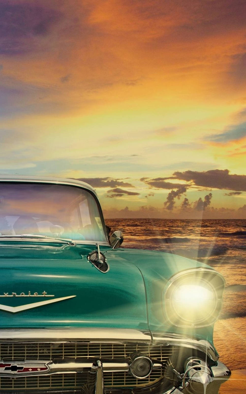 Bright Vintage Teal Car Headlights Phone Wallpaper