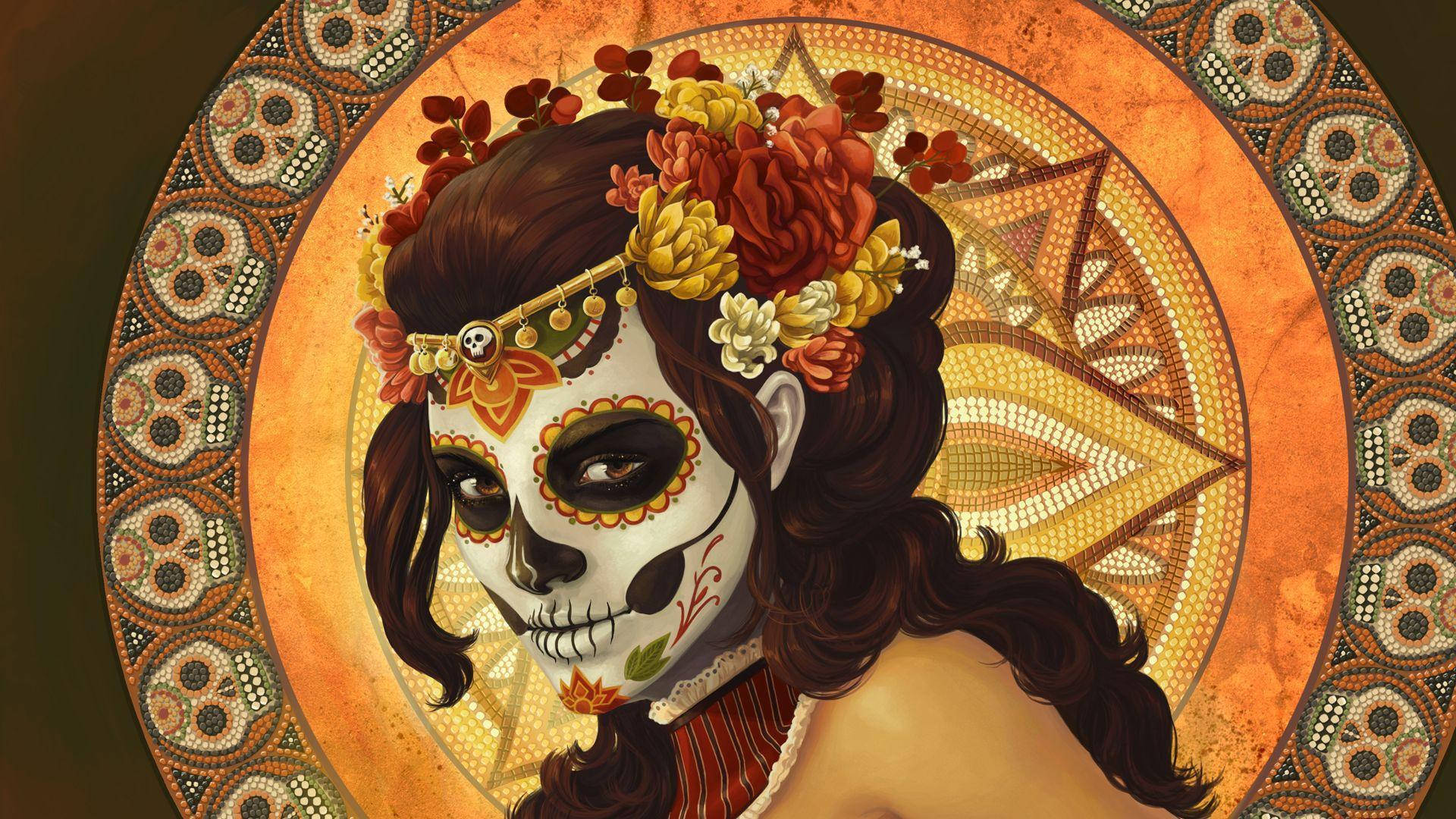 Brunette In Day Of The Dead Makeup Wallpaper