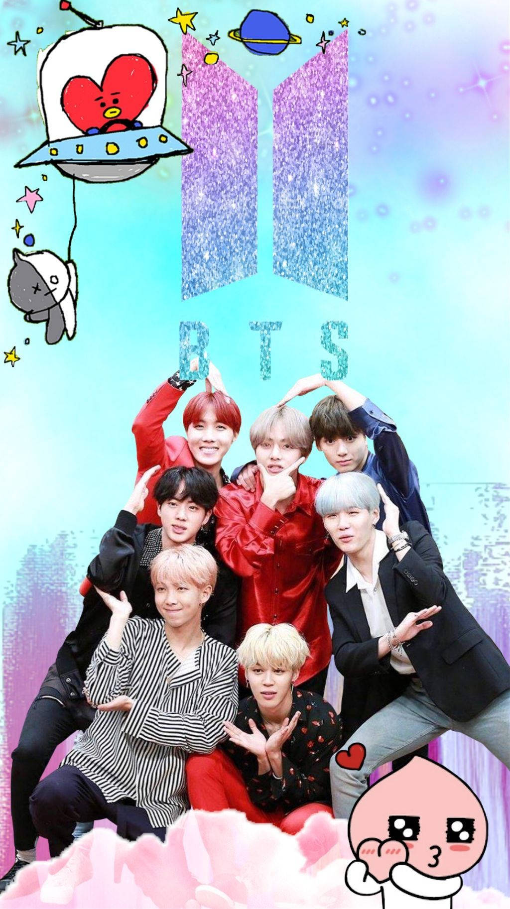 Bts Cartoon With Logo Wallpaper