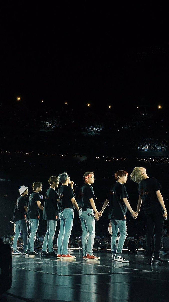 Bts Concert In Black Tees Onstage Wallpaper