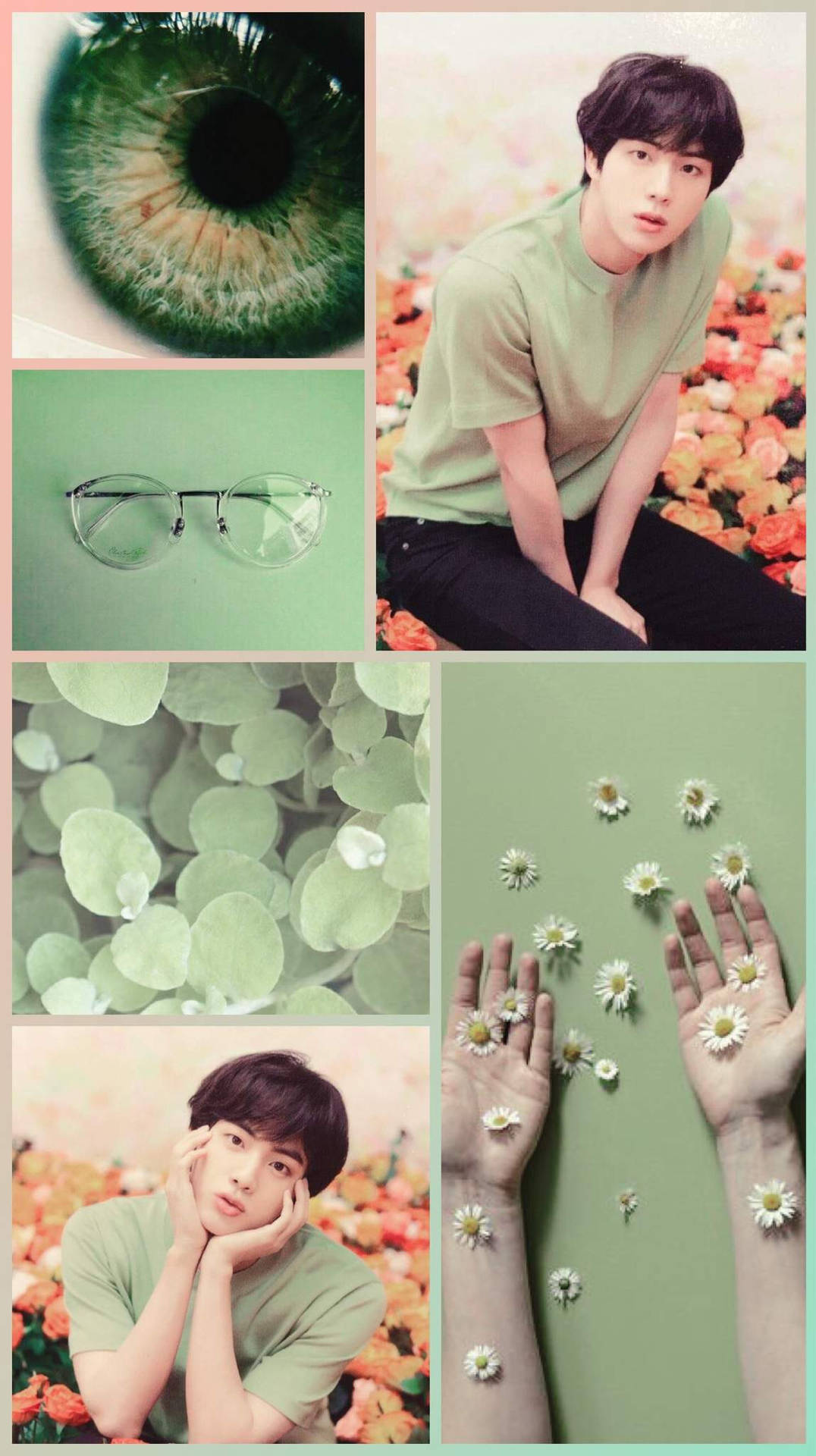 Bts Jin Aesthetic In Light Green Wallpaper