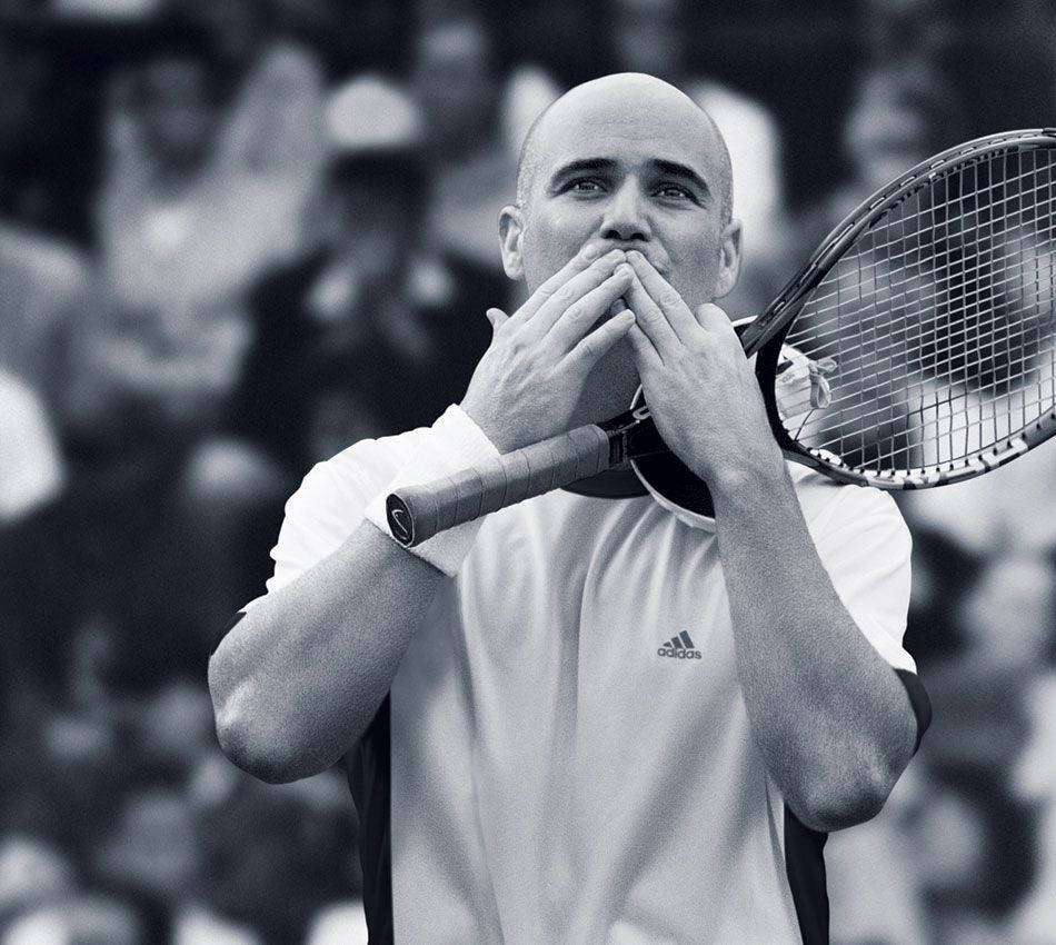 Caption: Andre Agassi, Tennis Legend In Monochrome Wallpaper