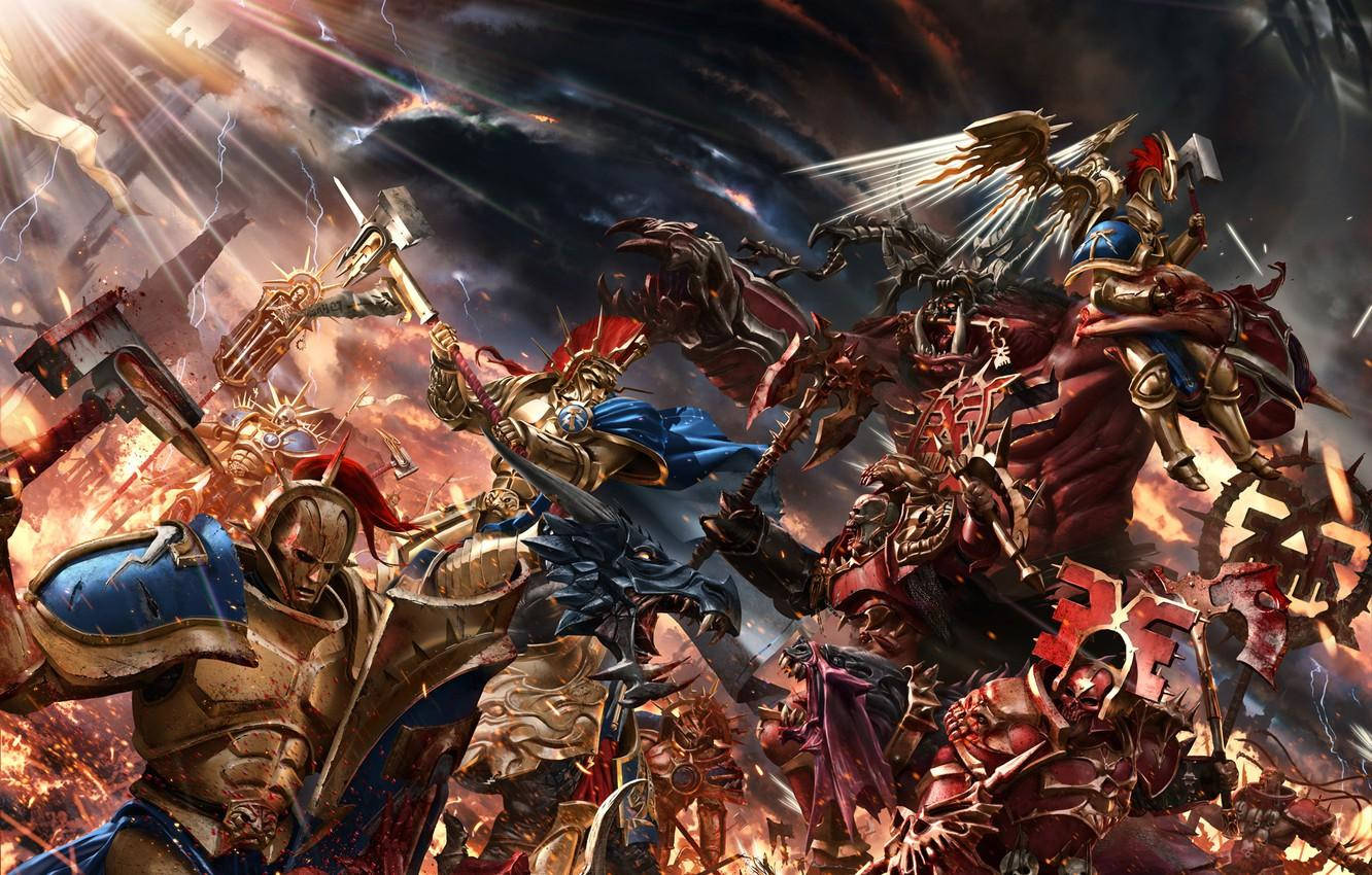 Caption: Enigmatic Warhammer Age Of Sigmar Battle Scene Wallpaper