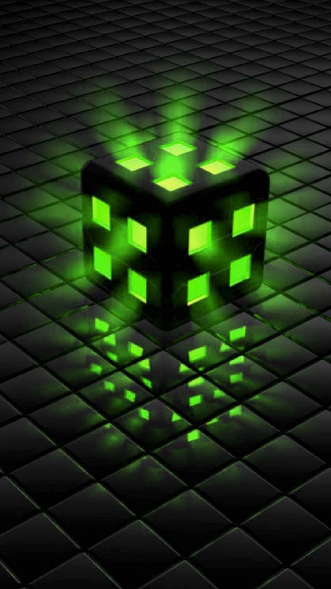 Caption: Illuminated Green Rubik's Cube Wallpaper