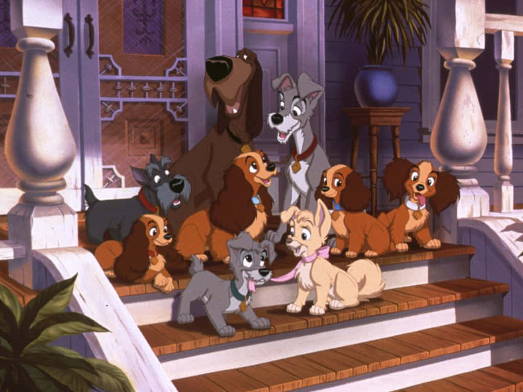 Caption: Lady And The Tramp's Spaghetti-kiss Scene Wallpaper