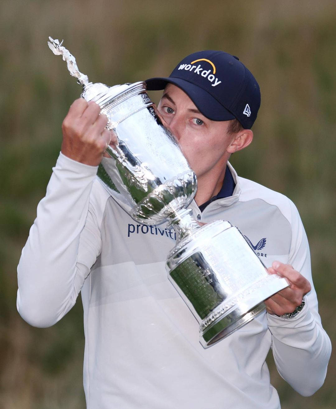 Caption: Matt Fitzpatrick Triumphantly Kissing Trophy Wallpaper