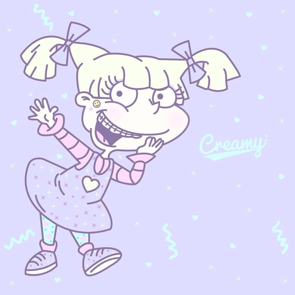 Caption: Playful Angelica Pickles In Pastel Blue Background Wallpaper