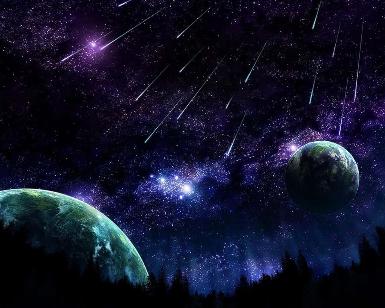 Captivating Meteor Shower In The Night Sky Wallpaper