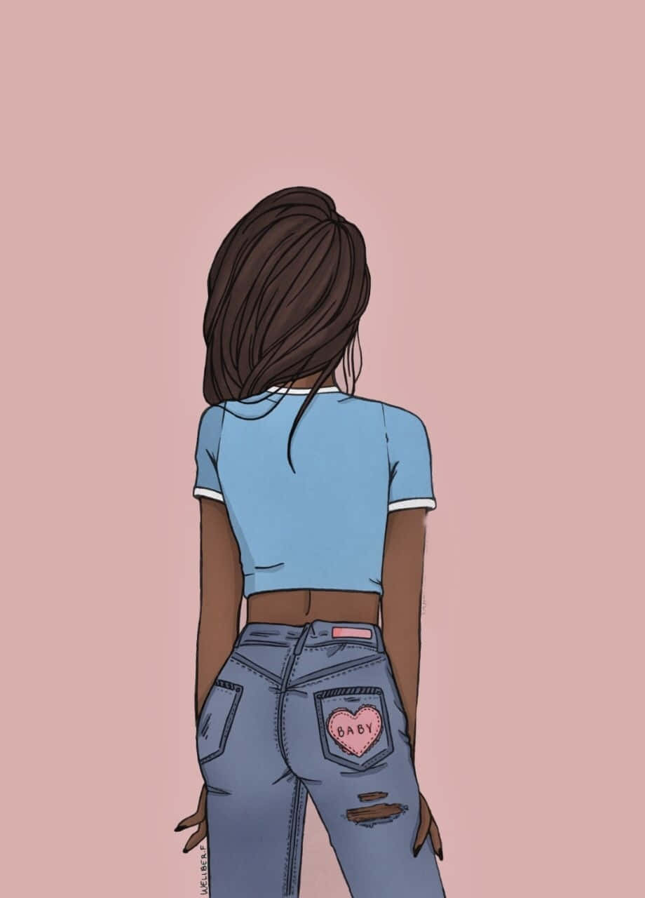 Casual Black Girl Back Aesthetic Wallpaper