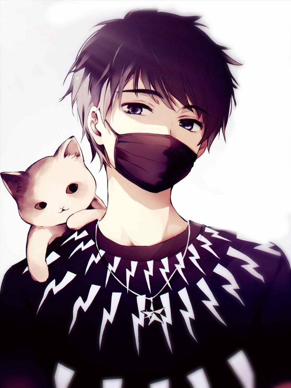 Cat And Cute Boy Cartoon Wallpaper