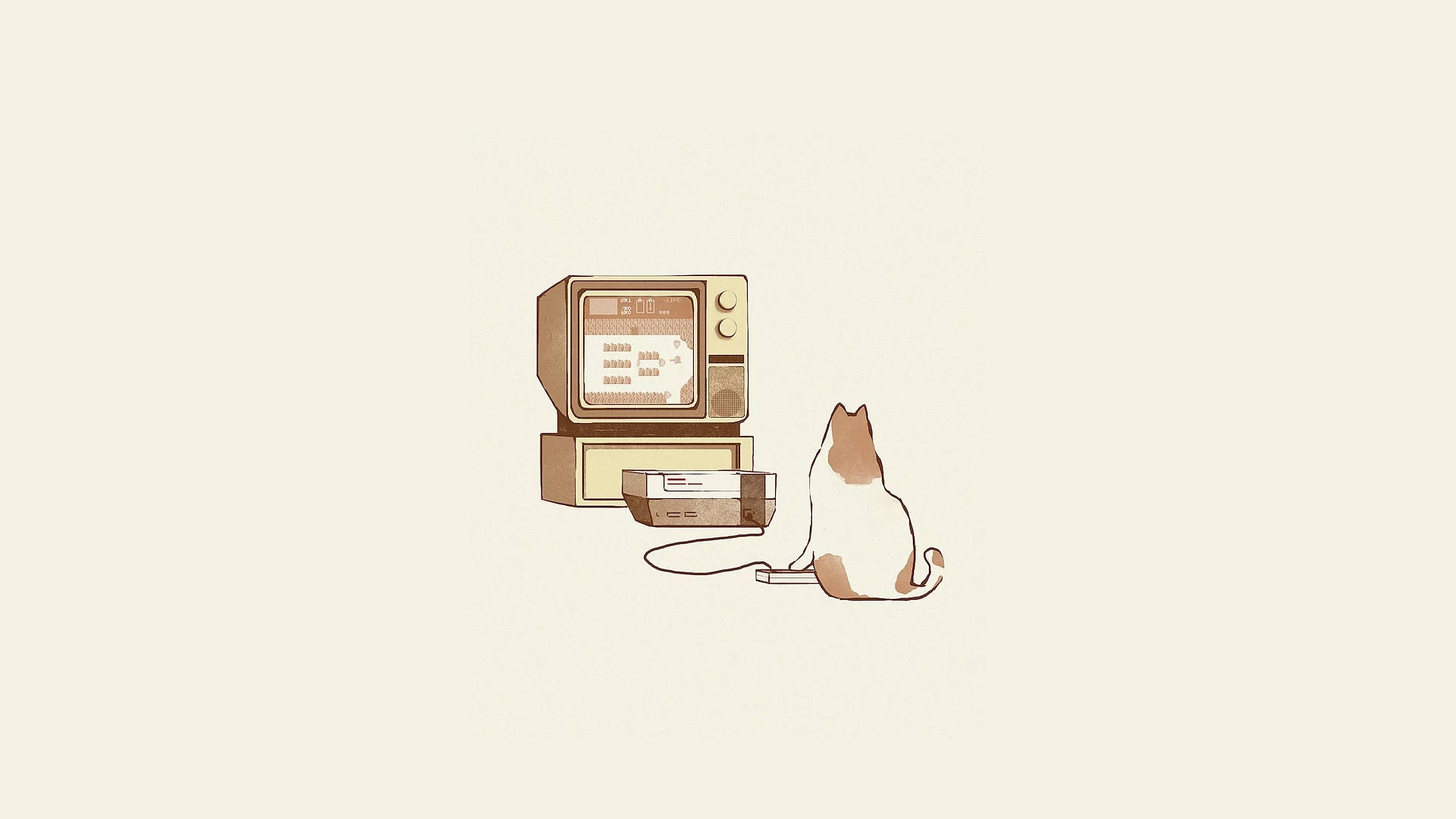 Cat Playing Video Game Minimalist Aesthetic Laptop Wallpaper