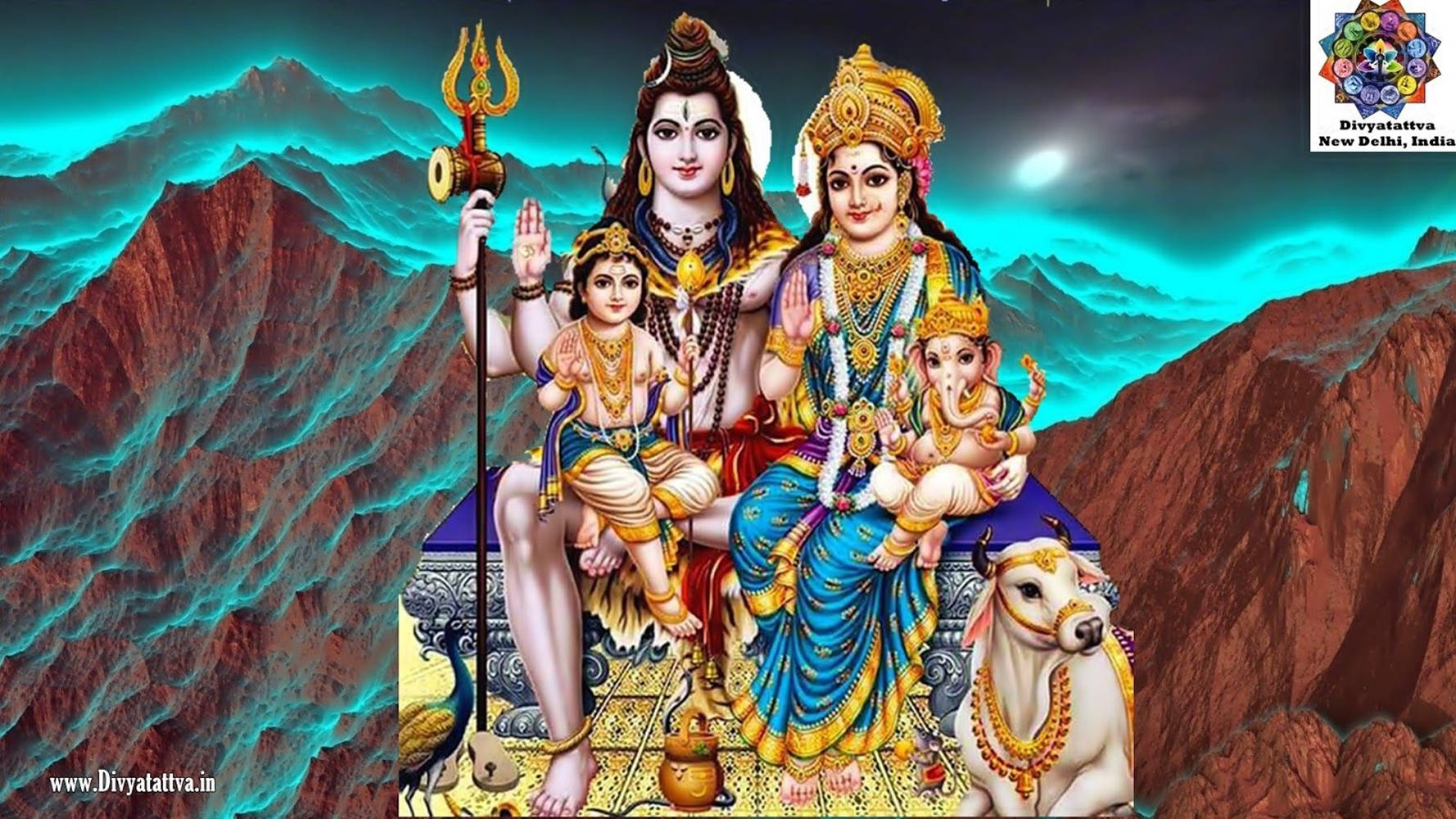 Celestial Union: Lord Shiva And Goddess Parvati With Their Family Wallpaper