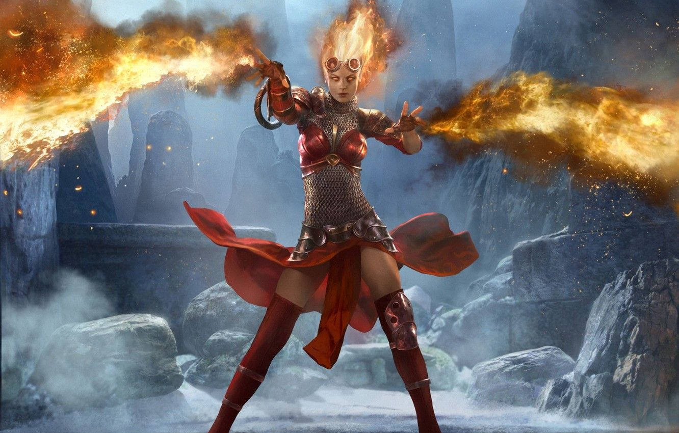 Chandra Firing Rocks In Magic The Gathering Wallpaper