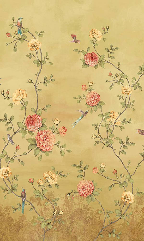 Chinoiserie Gold Background Wallpaper