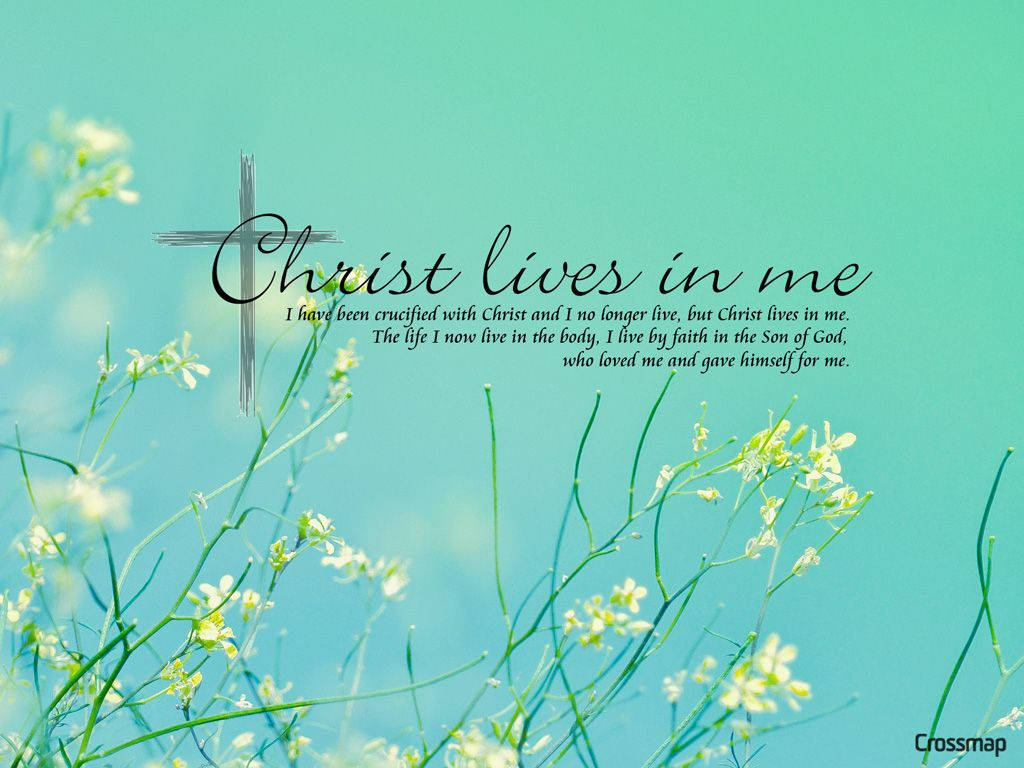 Christian Verse Teal Floral Wallpaper